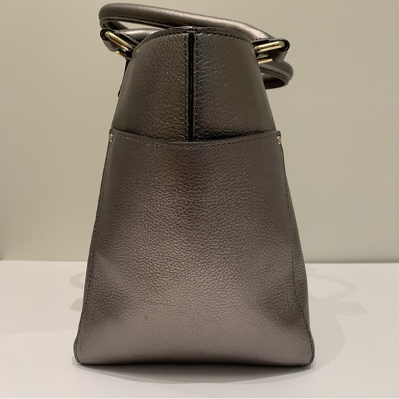 Kate Spade Metallic Pewter Double Handle Open Tote Bag, Silver Tone Hardware - Picture 3 of 15